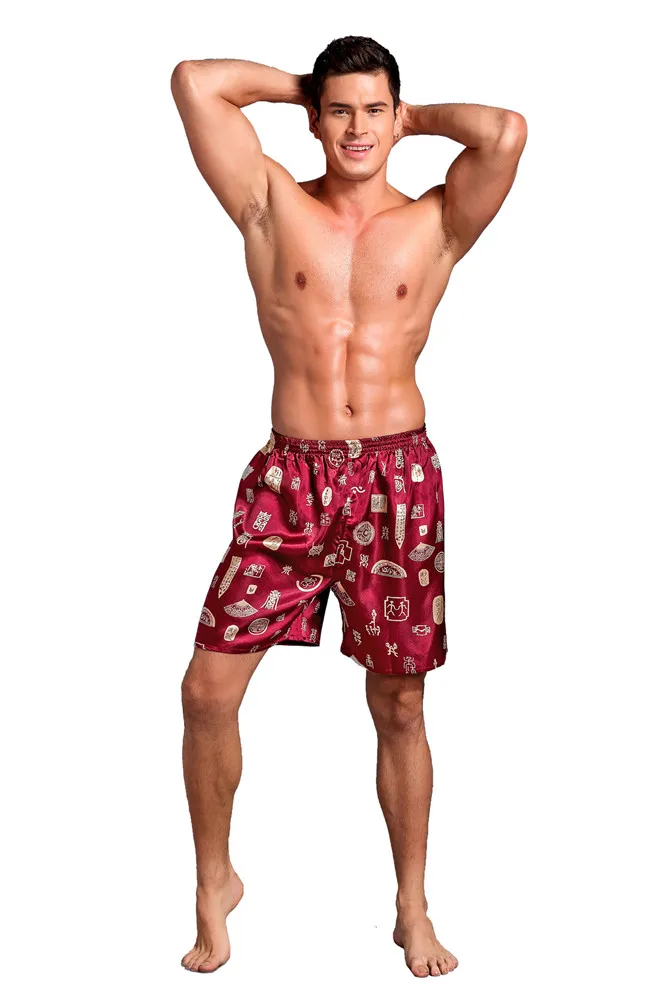 Лидер продаж Китайский Для мужчин атласные пижамы Брюки для девочек мужской Повседневное Lounge Короткие штаны Винтаж принт Пижамные штаны