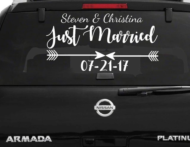 Autocollant de voiture Just Married, autocollant en vinyle de voiture de  mariage avec vos noms et date, décorations de fenêtre de voiture de  mariage, autocollants de véhicule B110 - AliExpress