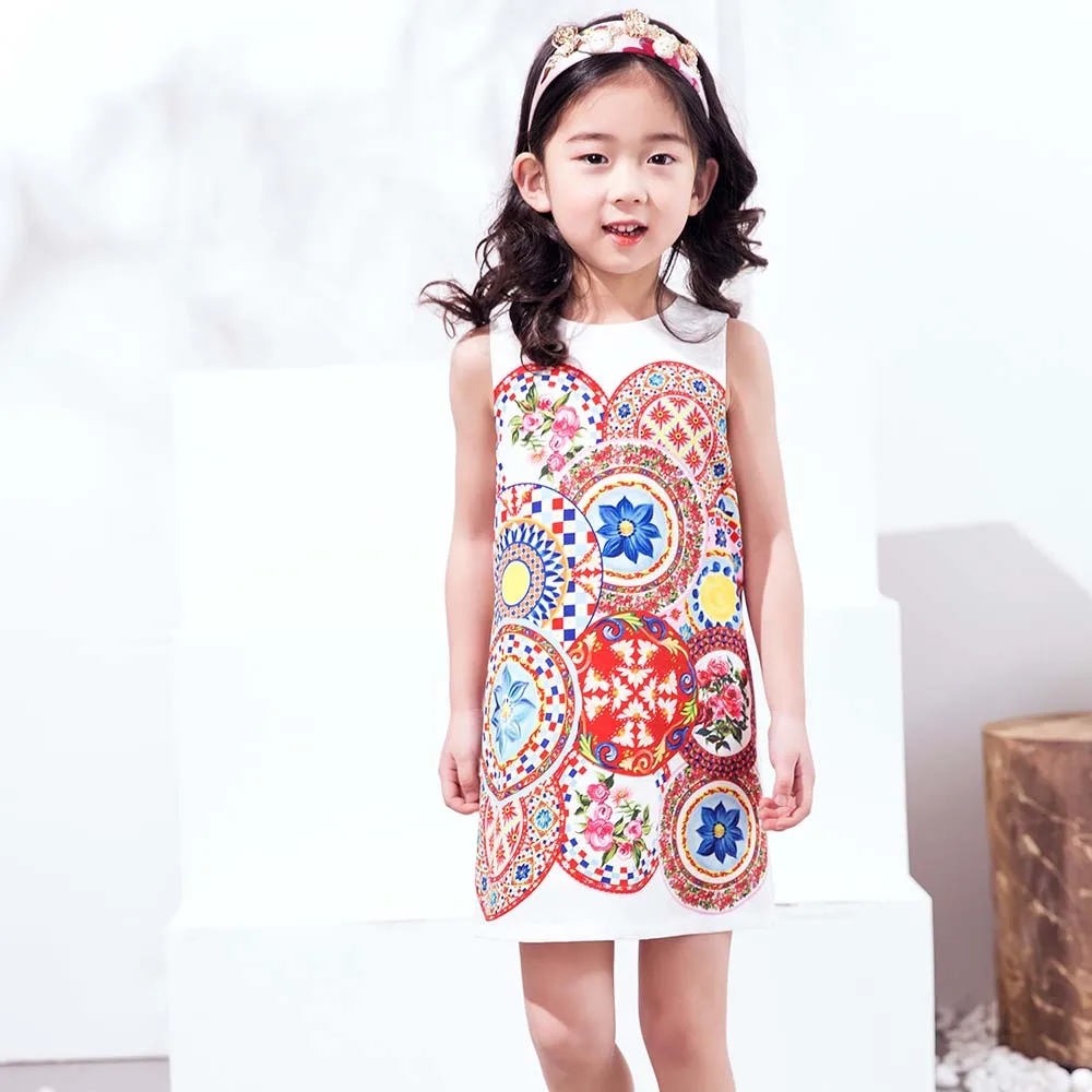 W. L. MONSOON/Детские платья для девочек, одежда коллекция года, Брендовое летнее платье для девочек костюм принцессы платье с принтом Fille, детское платье, От 3 до 12 лет
