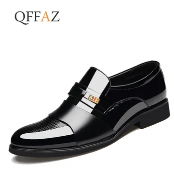 

QFFAZ New 2018 Business Dress Men Formal Shoes Wedding Pointed Toe Fashion PU Leather Shoes Flats Oxford Shoes For Men