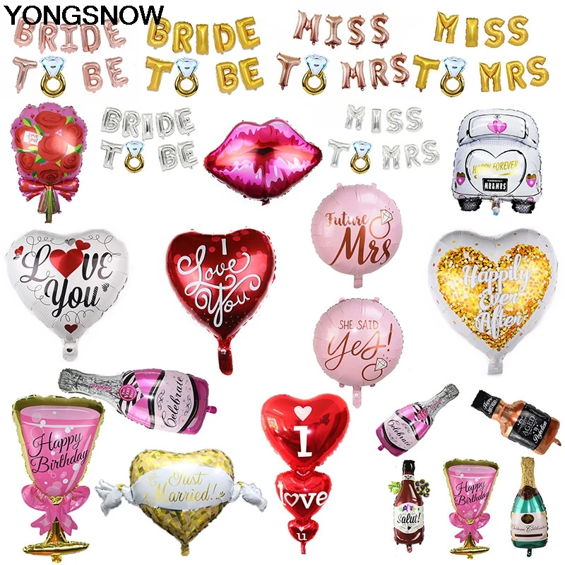 

Birde To Be Miss To Mrs Love Heart Car Wine Bottle Shape Foil Inflatable Helium Air Balloon Wedding Party Valentine's Day Decor