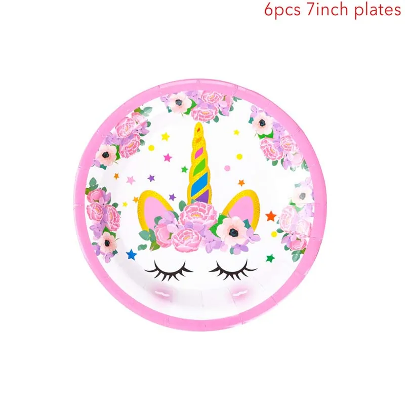 Волшебный Единорог одноразовая посуда Радужный Единорог бумажная тарелка чашка с днем рождения украшения для детской вечеринки - Цвет: Unicorn 7inch plate