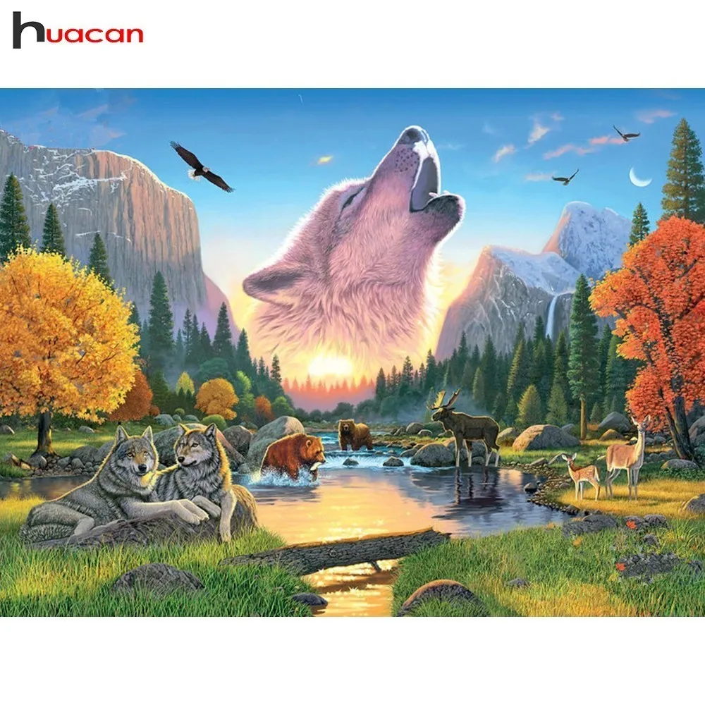 

HUACAN Mosaic Painting Animals DIY Diamond Painting Wolf Full Square/Round Drill Diamond Embroidery Cross Stitch Decoration Home