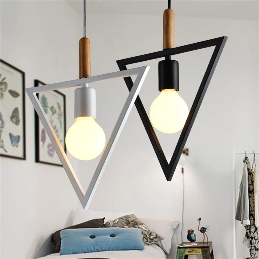 

Modern Creative Led Pendant light Black/White Iron Art Triangle Hanging lamp,Loft Style Vintage Pendant lights for Home lighting