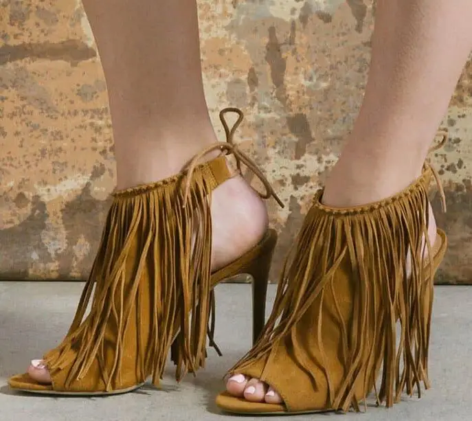 Drop Shipping Summer Women Yellow Black Solid Color Fringed Tassel Peep Toe Lace Up Back Stiletto Heel Dress Party Pumps Lady Drop Shipping Summer Women Yellow Black Solid Color Fringed Tassel Peep Toe Lace Up Back Stiletto Heel Dress Party Pumps Lady