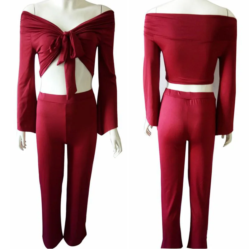 Sexy Deep V Cropped Tops Full Pants 2 Pieces Outfits Women Set Rompers Womens Jumpsuit (5)