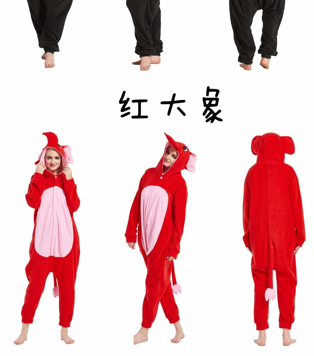 Милые аниме Мультяшные милые Серые слоны Onesie Хэллоуин косплей животные белый слон взрослые флисовые пижамы комбинезон