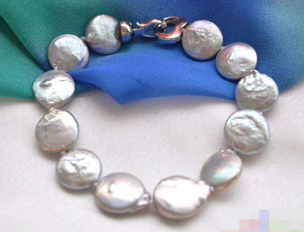 

free shipping 12688 gray coin freshwater pearl bracelet