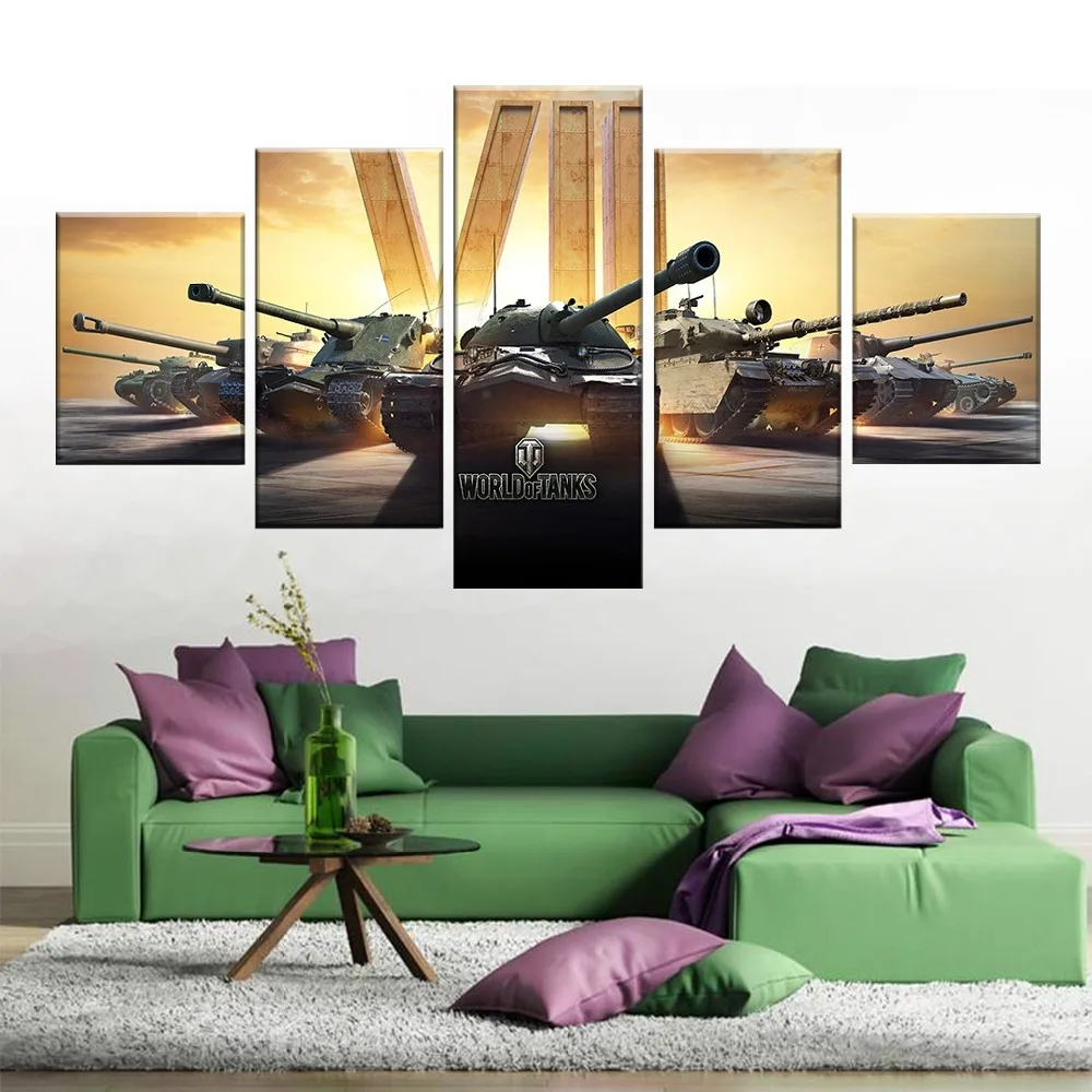 

5 Piece Video Game Poster Word of Tanks Modern Decorative Pictures Fantasy Art Wall Painting for Home Decor