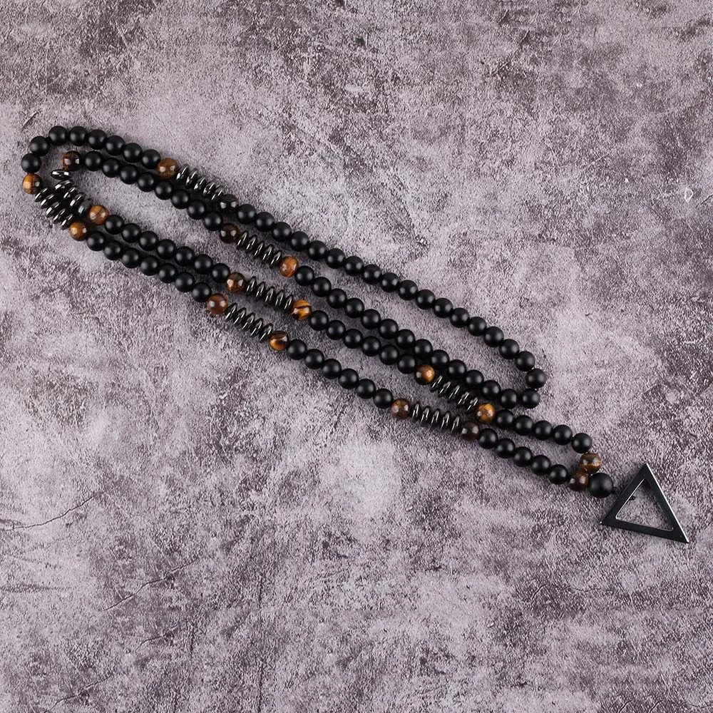 Роскошное длинное ожерелье тигровый глаз натуральный камень Бусины мужские черные гематитовые треугольные Подвески ожерелье геометрические ювелирные изделия подарок