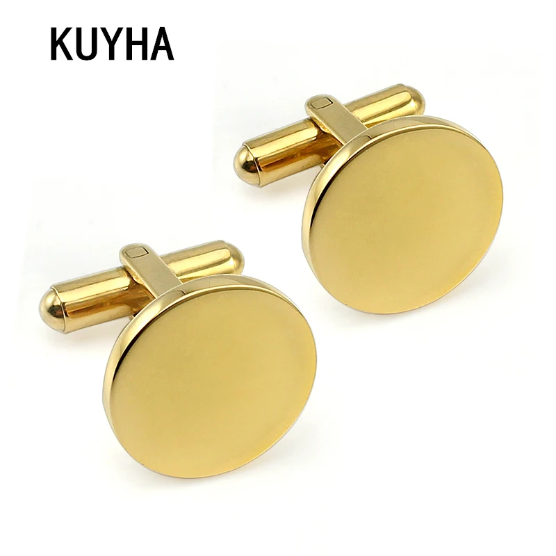 Simple Gold Mens Cufflinks Engravable Laser Wedding & Business Shirt Cufflinks For Men Custom