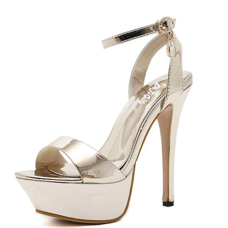 Mujer zapatos de plataforma 2017 sandalias de zapatos de bombas zapatos de boda de tacones de aguja de plata peep toe tacones altos sandalias doradas D1244|silver pumps|heels peep toeshoes stilettos -