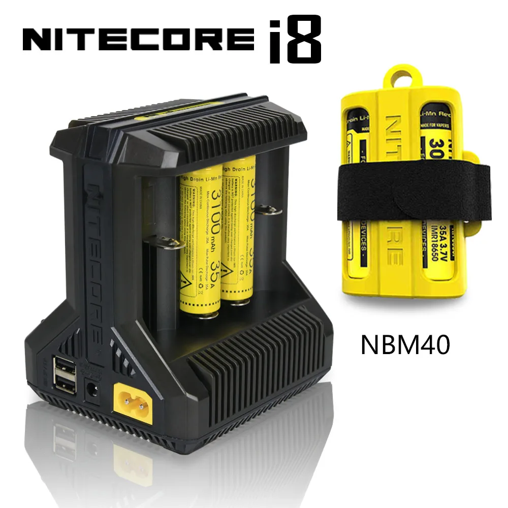 Nitecore i8 Новое i4 i2 интеллектуальное зарядное устройство 8 слотов всего 4A выход Смарт зарядное устройство для Li-Ion 18650 16340 10440 AA AAA 14500 26650 - Цвет: I8 With NBM40