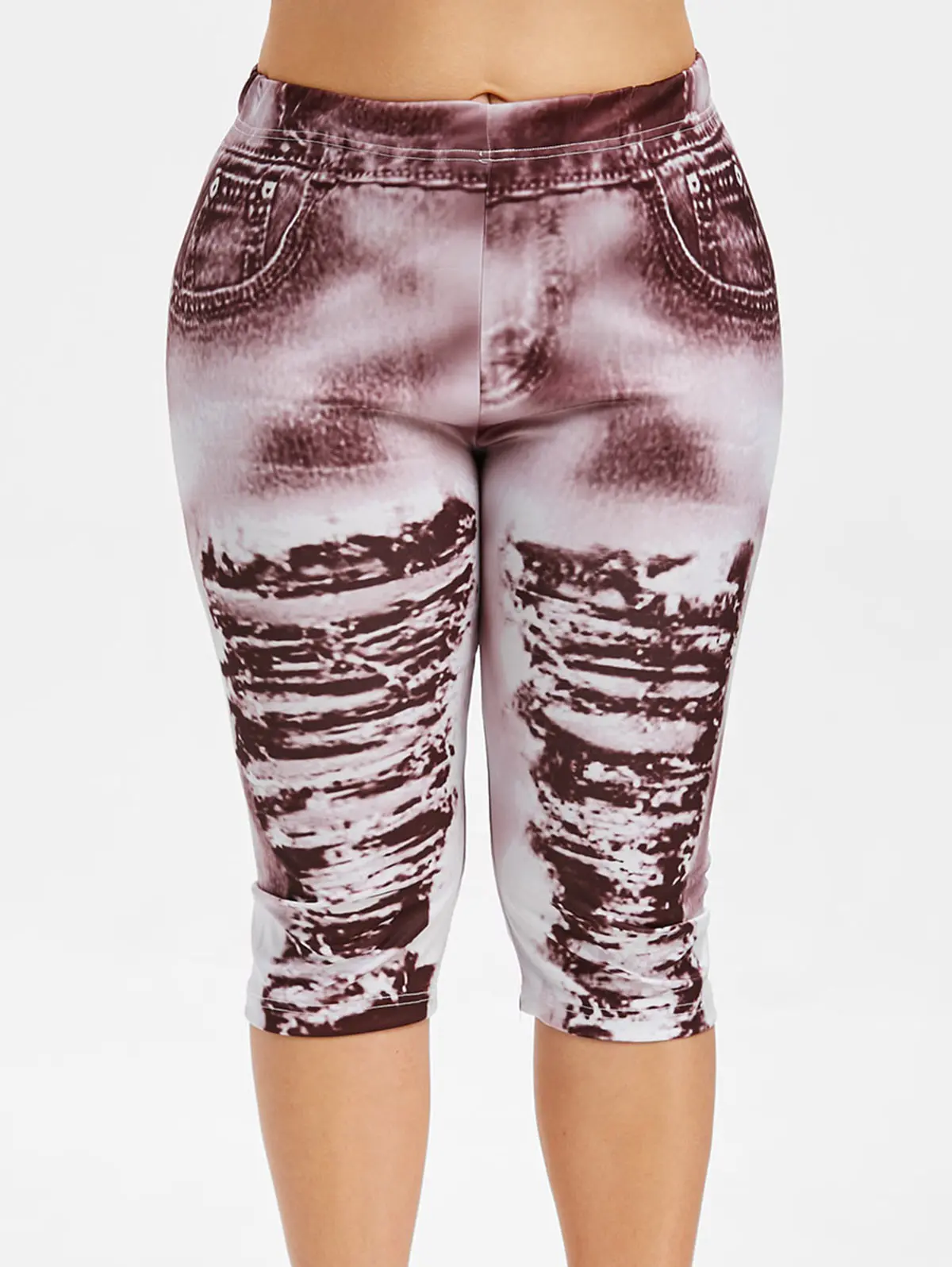 Rosegal плюс размер 3D рваные джинсовые леггинсы с принтом эластичные высокие васиные Капри обтягивающие уличные 5XL летние женские леггинсы 2019