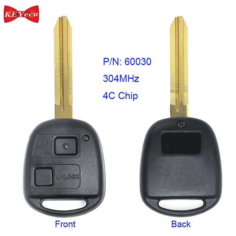

KEYECU for Toyota Avensis Corolla Landcruiser RAV4 Tarago Replacement Remote Control Car Key Fob 304MHz 4C Chip P/N 60030