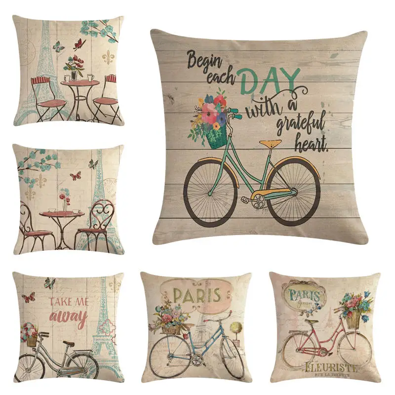 

45cm*45cm Retro bicycles and flowers linen/cotton throw pillow covers couch cushion cover home decorative pillows