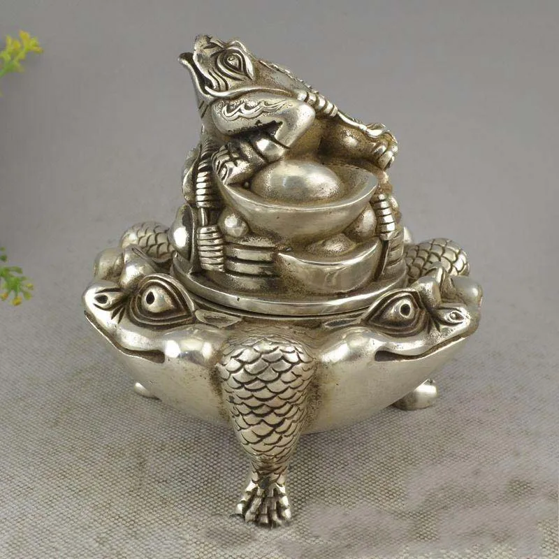 

Old Chinese Dynasty Palace Silver Money Toad Incense Burner Censer