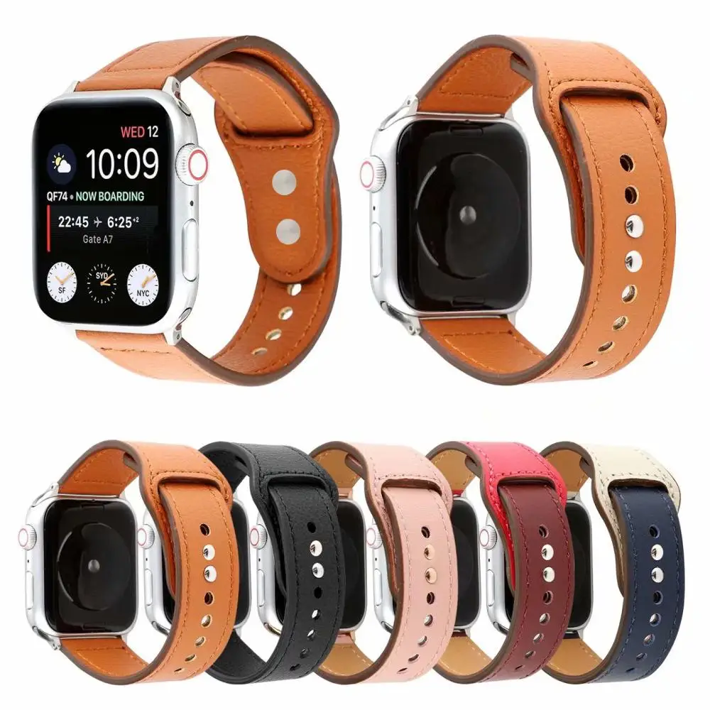 Ремешок из натуральной кожи для Apple Watch 44 мм 40 42 38 спортивный браслет iwtach series 5 4 3 2 1