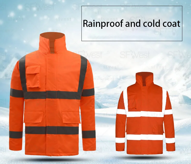 SFVest оранжевый высокая видимость светоотражающие водостойкий дождь теплая куртка непромокаемое пальто