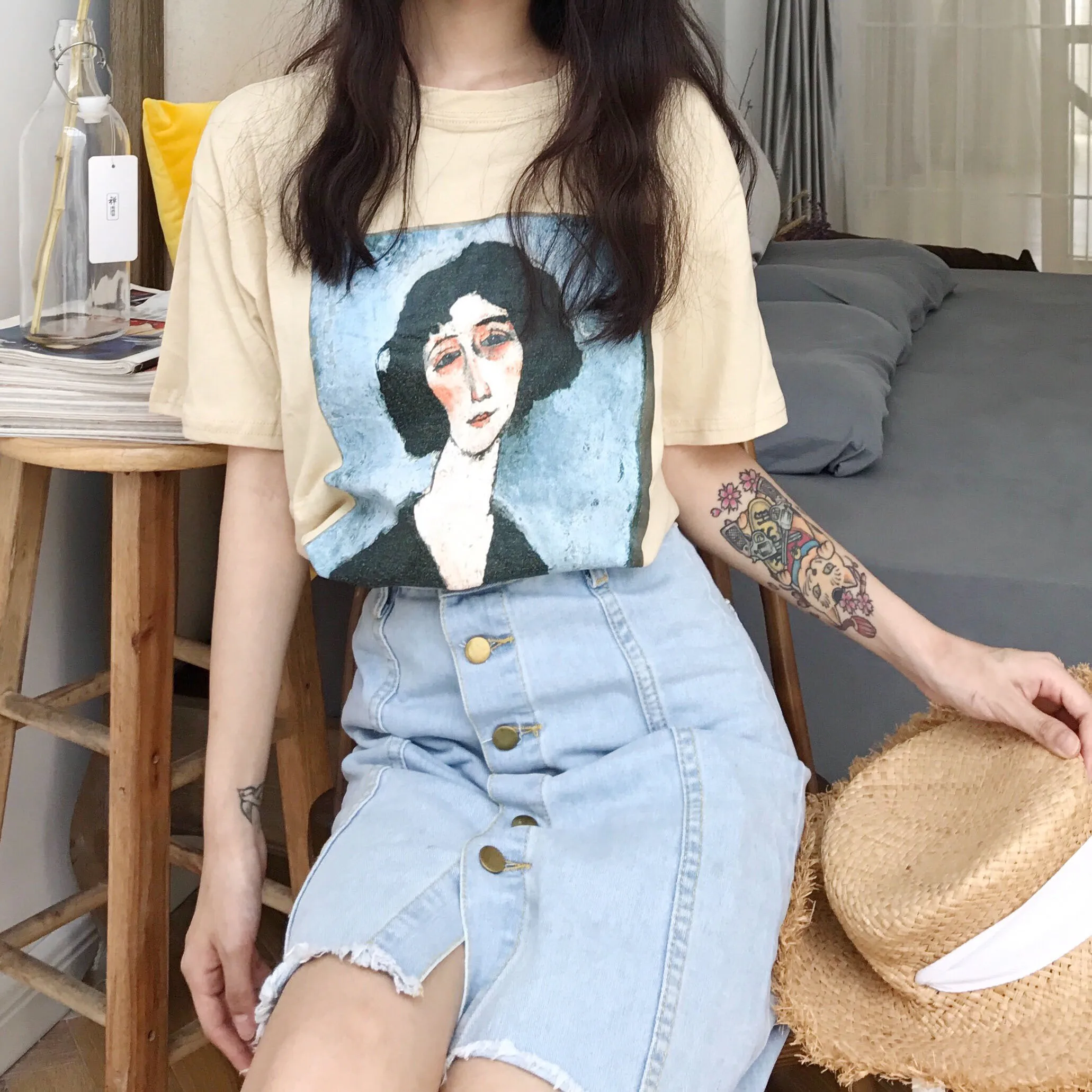 

2017 New Fashion Character Photo Printed Vintage Loose Casual Cotton Short Sleeve Female T-shirts