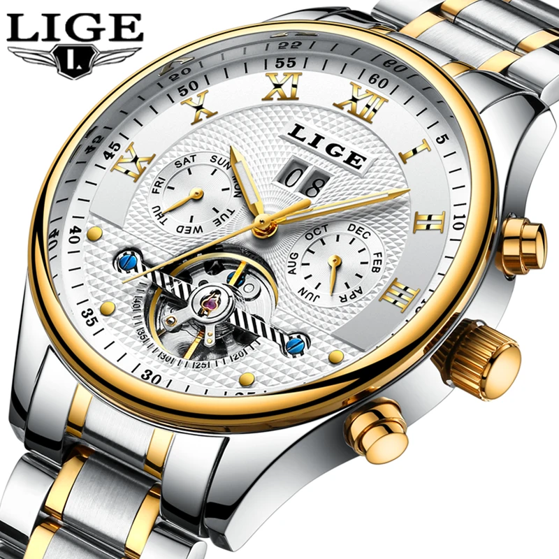 

LIGE Mens Watches Top Brand Luxury Business Automatic Watch Men Full Steel Mechanical Watch Casual Sport Clock Relogio Masculino