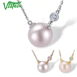 VISTOSO золотое ожерелье для женщин подлинное 14 K 585 розовое/белое/желтое золото свежая вода белый жемчуг алмаз ожерелье ювелирные украшения