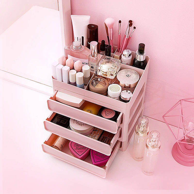 4 Layers Pink Dust-proof Office Storage Box Tik Tok Girl Pen Makeup Cosmetic Lipstick Sundries Container Articles Organizer 4 Layers Pink Dust-proof Office Storage Box Tik Tok Girl Pen Makeup Cosmetic Lipstick Sundries Container Articles Organizer