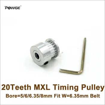 

POWGE 20 Teeth MXL Timing Pulley Bore 5/6/6.35/8mm Fit Width 6.35mm MXL Belt 20T 20Teeth MXL Pulley 3D Printer DIY Ultimaker