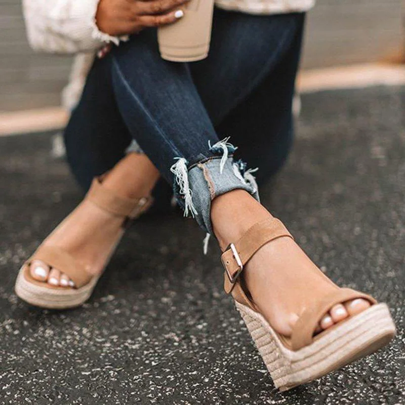 

Summer Platform Sandals Women Peep Toe High Wedges Heels Ankle Buckles Sandalia Espadrilles Female Sandals Shoes