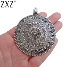 ZXZ 2 шт антикварные серебряные большие богемные кулоны в богемном стиле с круглым цветком для ожерелья, ювелирных изделий 76x64 мм