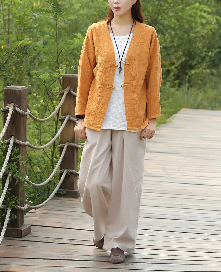Женские пальто, 4 цвета, хлопковые льняные куртки в винтажном китайском стиле, Свободная Женская одежда на пуговицах с длинным рукавом, осеннее пальто