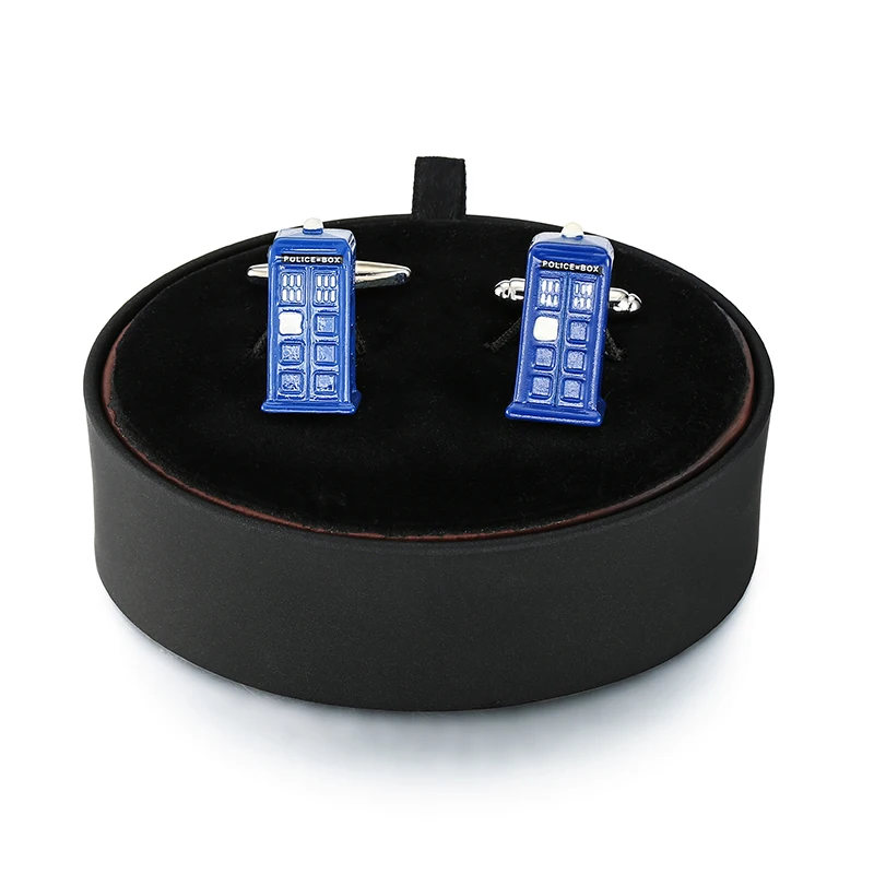 

DY A set of high quality blue house Cufflinks black leather box men French shirt Cufflinks box set free shipping