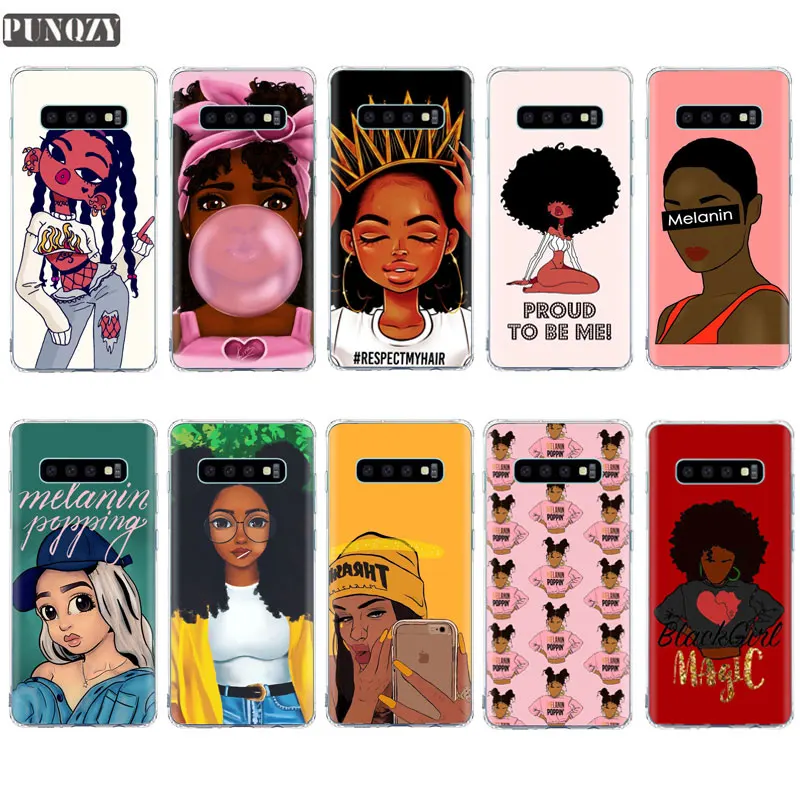 

Melanin Poppin Queen phone Case For Samsung S10 E S9 S8 Plus S7 A70 A30 Cover for Galaxy A30 A50 Black Girl Magic Soft TPU Case