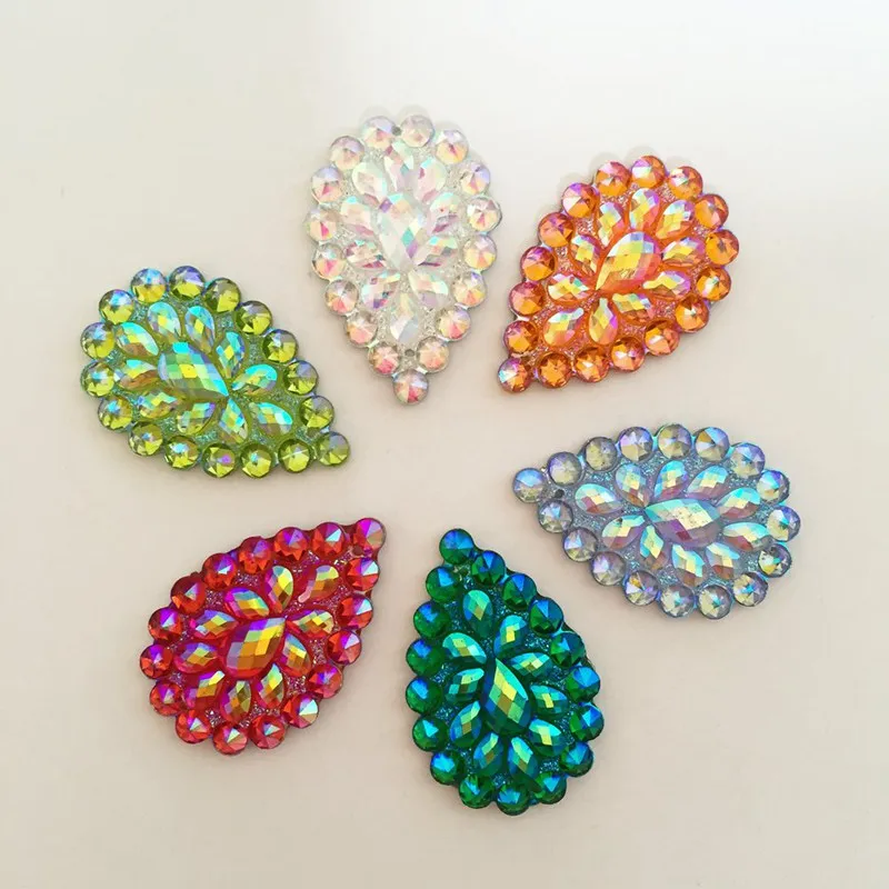 

Bling AB Resin Teardrop Flatback Rhinestone Wedding 2 Hole U PICK 12pcs 20mm*30mm ID23*2