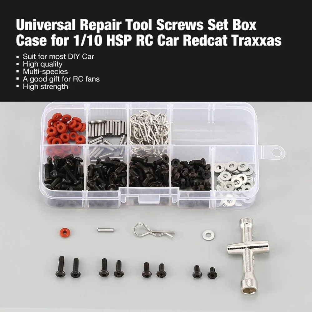 

Universal Repair Tool Screws Set Accessories Kit Box Case for 1/10 HSP RC Car Redcat Traxxas RC4WD TAMIYA CC01 SCX10