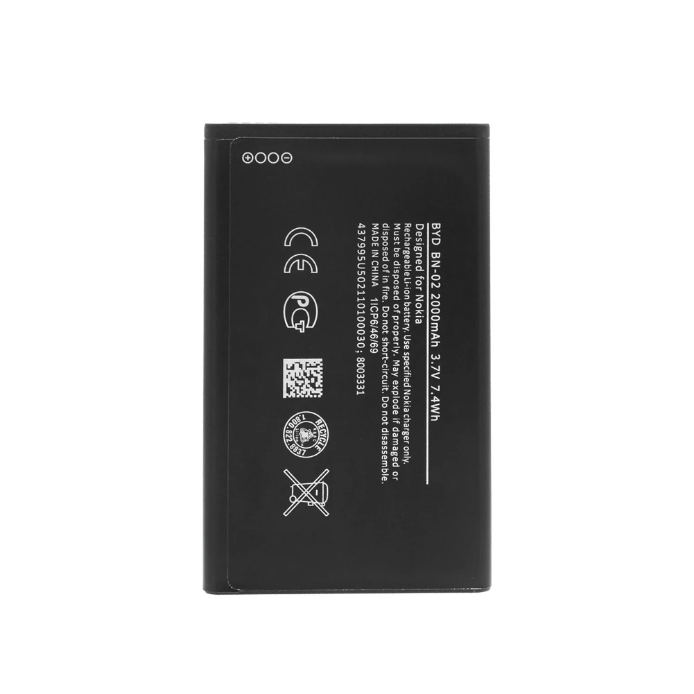 Аккумулятор для телефона 3,7 V 2000mAh BN-02 BN 02 BN02 литий-ионная аккумуляторная батарея для Nokia XL 4G/RM-1061/RM-1030/RM-1042/RM-1061 - Цвет: 1pc black