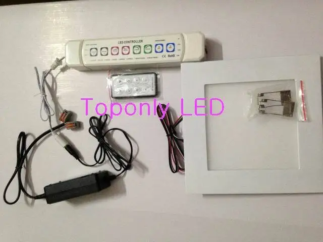 Conduziu a Lâmpada do Painel Painel plus Ac dc Adaptador plus Controle 10 w 200x200mm Ultra Fino Rgb Quadrados Levou Plana Luz da Cor Cheia plus Ac dc Remoto rf 50 Pçs e lote Promoção 14 levou plana luz da cor cheia conduziu