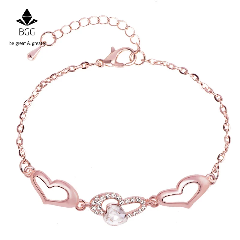 BGG New Design Heart Pendant Women Bracelet Fashion Rose Gold Stainless Ladies Bangles Bracelets Crystal Jewelry Feminino | Украшения и