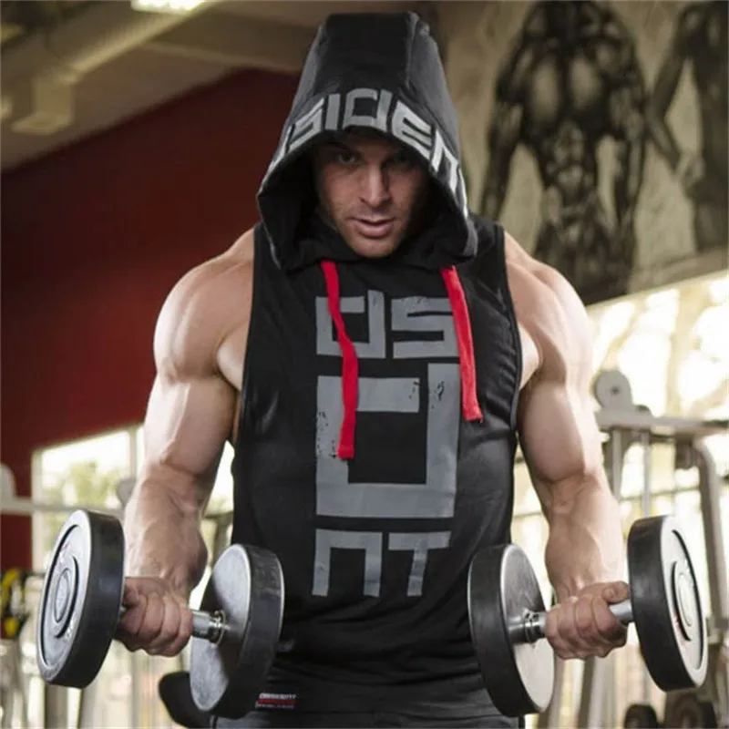 Mens Cotton Hoodie Sweatshirts fitness clothes bodybuilding tank top men Sleeveless Trend Tees Shirt Casual vest - Цвет: Черный