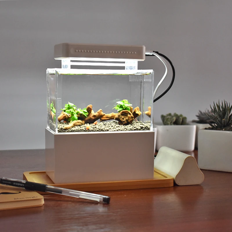 Mini Plastic Fish Tank Portable Desktop Aquaponic Aquarium ...