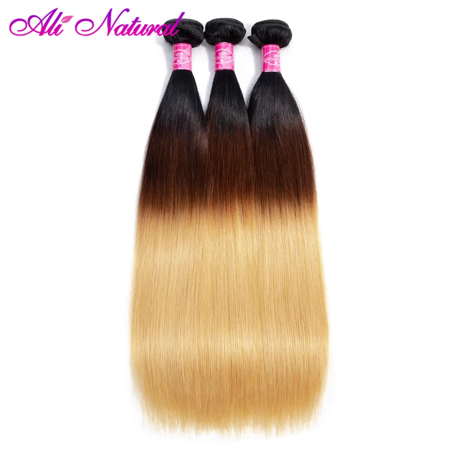 Alinatural Hair Brazilian Straight 1B/4/27 Ombre Color 100% Human Extensions 1/3/4 Pcs Non Remy Double Weft Free Shipping | Шиньоны и