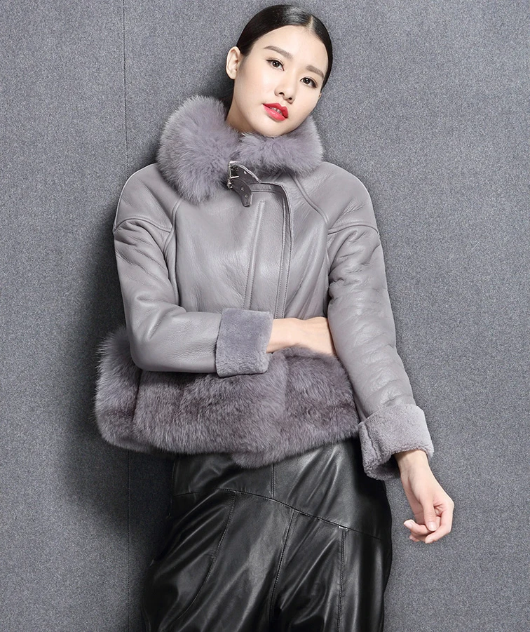 

New Arrival Winter Large Fox Fur Genuine Sheepskin Wool Shearling Coat Short Double-face Cashmere Red Black Khaki Beige Grey xxl