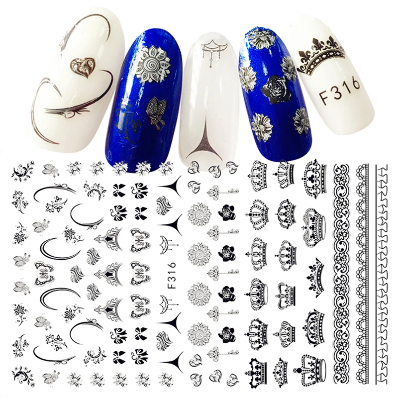 

Retail Package 3D Self-adhesive Nail Art Sticker Black Crown Lips Tie Pattern Stickers Decals For Nail Tips Decoration
