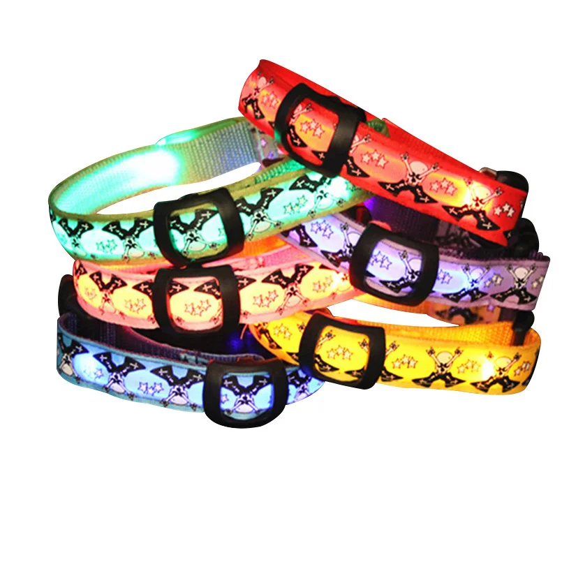1pcs Skull Dogs LED Collar Nylon Luminous Fluorescent Night Safety