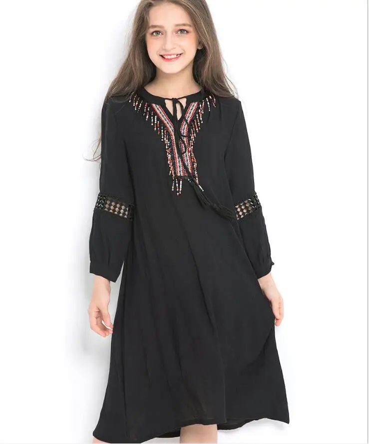 Teenage Girls Dress New Big Girl Clothing 10 to 12 Years European Girl Party Dress Big Girls Dress Black Kids Clothes