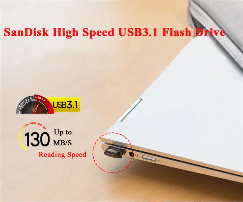 SanDisk Ultra Fit USB 3,1 флэш-накопитель CZ430 256 ГБ 128 Гб 64 ГБ 32 ГБ 16 ГБ высокая скорость 130 МБ/с./с мини USB 3,0 USB флешка для компьютера