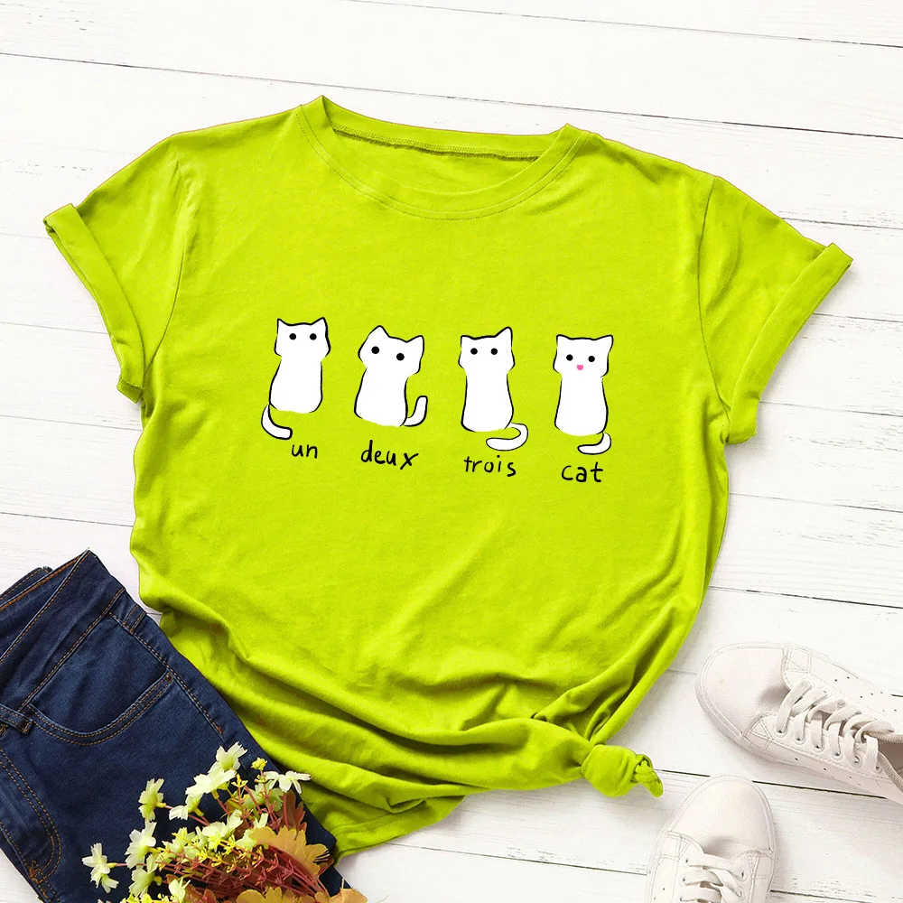 SINGRAIN Повседневное "кошачий футболком одноразмерные хлопковые топы S-5XL Harajuku короткий рукав, принт с животными, футболка