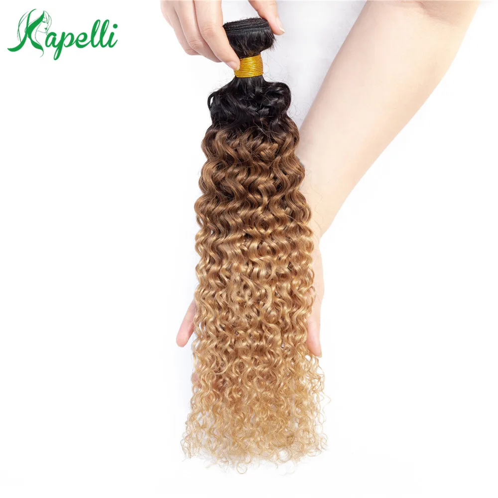 

Kapelli Ombre Hair Extension 1b/30/27 Blonde Natural Color Mongolian Kinky Curly Human Hair Bundles 1pc NonRemy Human Hair Weave