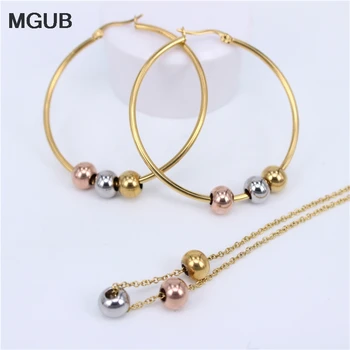 

30mm-70mm diameter Handmade earrings necklaces three color Beads Set woman fashion gift gold/silver color Pretty jewelry LH466