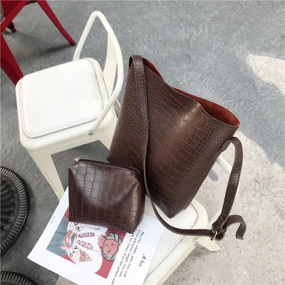 

Vintage Fashion Female Tote bag New Quality PU Leather Women's Designer Handbag Alligator Bucket bag Shoulder Messenger Bag